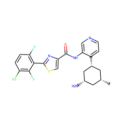 C[C@@H]1C[C@H](N)C[C@H](c2ccncc2NC(=O)c2csc(-c3c(F)ccc(Cl)c3F)n2)C1 ZINC000168007879