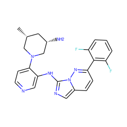 C[C@@H]1C[C@H](N)CN(c2ccncc2Nc2ncc3ccc(-c4c(F)cccc4F)nn23)C1 ZINC000144176201