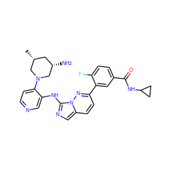 C[C@@H]1C[C@H](N)CN(c2ccncc2Nc2ncc3ccc(-c4cc(C(=O)NC5CC5)ccc4F)nn23)C1 ZINC000144083455