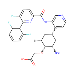 C[C@@H]1C[C@H](c2ccncc2NC(=O)c2ccc(F)c(-c3c(F)cccc3F)n2)C[C@H](N)[C@@H]1OCC(=O)O ZINC000261185719