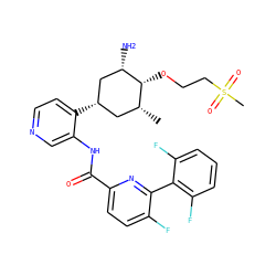 C[C@@H]1C[C@H](c2ccncc2NC(=O)c2ccc(F)c(-c3c(F)cccc3F)n2)C[C@H](N)[C@@H]1OCCS(C)(=O)=O ZINC000207214102