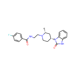 C[C@@H]1C[C@H](n2c(=O)[nH]c3ccccc32)CCN1CCNC(=O)c1ccc(F)cc1 ZINC000299836506