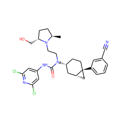 C[C@@H]1CC[C@@H](CO)N1CCN(C(=O)Nc1cc(Cl)nc(Cl)c1)[C@@H]1CC[C@]2(c3cccc(C#N)c3)C[C@@H]2C1 ZINC000028650027