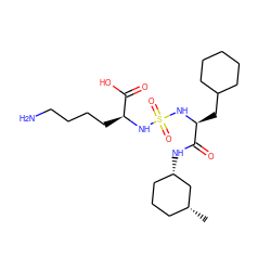 C[C@@H]1CCC[C@H](NC(=O)[C@H](CC2CCCCC2)NS(=O)(=O)N[C@@H](CCCCN)C(=O)O)C1 ZINC000201001509