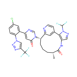 C[C@@H]1CCC[C@H](n2cnc(-c3cc(Cl)ccc3-n3cc(C(F)(F)F)nn3)cc2=O)c2cc(ccn2)-c2c(cnn2C(F)F)NC1=O ZINC001772626038