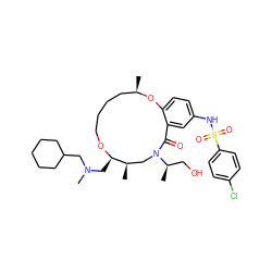 C[C@@H]1CCCCO[C@H](CN(C)CC2CCCCC2)[C@H](C)CN([C@H](C)CO)C(=O)c2cc(NS(=O)(=O)c3ccc(Cl)cc3)ccc2O1 ZINC000095599505