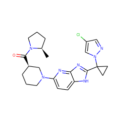 C[C@@H]1CCCN1C(=O)[C@@H]1CCCN(c2ccc3[nH]c(C4(n5cc(Cl)cn5)CC4)nc3n2)C1 ZINC000221407329