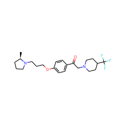 C[C@@H]1CCCN1CCCOc1ccc(C(=O)CN2CCC(C(F)(F)F)CC2)cc1 ZINC000084671508