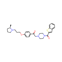 C[C@@H]1CCCN1CCCOc1ccc(C(=O)CN2CCN(C(=O)c3cc4ccccc4s3)CC2)cc1 ZINC000084710364