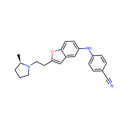 C[C@@H]1CCCN1CCc1cc2cc(Nc3ccc(C#N)cc3)ccc2o1 ZINC000013674370