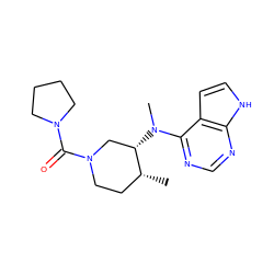 C[C@@H]1CCN(C(=O)N2CCCC2)C[C@@H]1N(C)c1ncnc2[nH]ccc12 ZINC000003965914