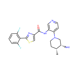 C[C@@H]1CCN(c2ccncc2NC(=O)c2csc(-c3c(F)cccc3F)n2)C[C@@H]1N ZINC000141477791