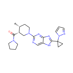 C[C@@H]1CCN(c2ncc3[nH]c(C4(n5cccn5)CC4)nc3n2)C[C@@H]1C(=O)N1CCCC1 ZINC000221110342