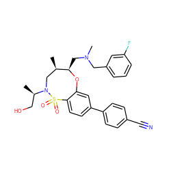 C[C@@H]1CN([C@H](C)CO)S(=O)(=O)c2ccc(-c3ccc(C#N)cc3)cc2O[C@@H]1CN(C)Cc1cccc(F)c1 ZINC000095602781