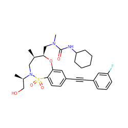 C[C@@H]1CN([C@H](C)CO)S(=O)(=O)c2ccc(C#Cc3cccc(F)c3)cc2O[C@@H]1CN(C)C(=O)NC1CCCCC1 ZINC000095598916