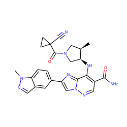 C[C@@H]1CN(C(=O)C2(C#N)CC2)C[C@@H]1Nc1c(C(N)=O)cnn2cc(-c3ccc4c(cnn4C)c3)nc12 ZINC001772636198