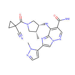 C[C@@H]1CN(C(=O)C2(C#N)CC2)C[C@@H]1Nc1c(C(N)=O)cnn2cc(-c3ccnn3C)nc12 ZINC001772641376