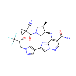 C[C@@H]1CN(C(=O)C2(C#N)CC2)C[C@@H]1Nc1c(C(N)=O)cnn2cc(-c3cnn(C[C@@H](O)C(F)(F)F)c3)nc12 ZINC001772651430