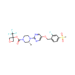 C[C@@H]1CN(C(=O)OC2(C(F)(F)F)COC2)CCN1c1ncc(OCc2ccc(S(C)(=O)=O)cc2F)cn1 ZINC000116204162