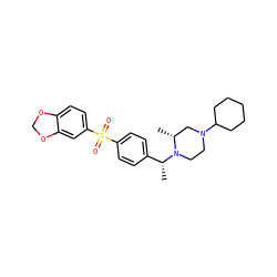 C[C@@H]1CN(C2CCCCC2)CCN1[C@H](C)c1ccc(S(=O)(=O)c2ccc3c(c2)OCO3)cc1 ZINC000022924604