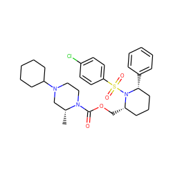 C[C@@H]1CN(C2CCCCC2)CCN1C(=O)OC[C@H]1CCC[C@@H](c2ccccc2)N1S(=O)(=O)c1ccc(Cl)cc1 ZINC000028816493