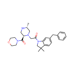 C[C@@H]1CN(CC(=O)N2CC(C)(C)c3ccc(Cc4ccccc4)cc32)[C@@H](C(=O)N2CCOCC2)CN1 ZINC000143841419