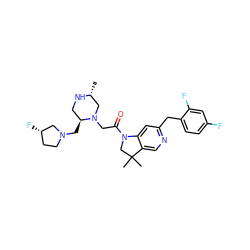 C[C@@H]1CN(CC(=O)N2CC(C)(C)c3cnc(Cc4ccc(F)cc4F)cc32)[C@@H](CN2CC[C@H](F)C2)CN1 ZINC000219832466