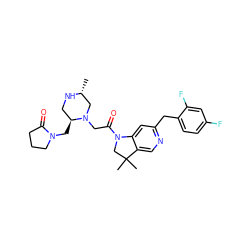 C[C@@H]1CN(CC(=O)N2CC(C)(C)c3cnc(Cc4ccc(F)cc4F)cc32)[C@@H](CN2CCCC2=O)CN1 ZINC000219021425