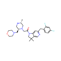 C[C@@H]1CN(CC(=O)N2CC(C)(C)c3cnc(Cc4ccc(F)cc4F)cc32)[C@@H](CN2CCOCC2)CN1 ZINC000219032537