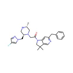 C[C@@H]1CN(CC(=O)N2CC(C)(C)c3cnc(Cc4ccccc4)cc32)[C@@H](Cn2cc(F)cn2)CN1 ZINC000219010121