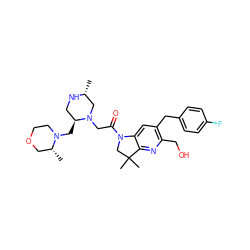 C[C@@H]1CN(CC(=O)N2CC(C)(C)c3nc(CO)c(Cc4ccc(F)cc4)cc32)[C@@H](CN2CCOC[C@H]2C)CN1 ZINC000936069055