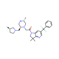 C[C@@H]1CN(CC(=O)N2CC(C)(C)c3ncc(C(F)(F)c4ccccc4)cc32)[C@@H](CN2CC[C@@H](F)C2)CN1 ZINC000219012077