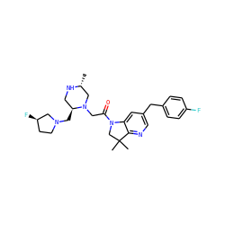 C[C@@H]1CN(CC(=O)N2CC(C)(C)c3ncc(Cc4ccc(F)cc4)cc32)[C@@H](CN2CC[C@@H](F)C2)CN1 ZINC000205466913