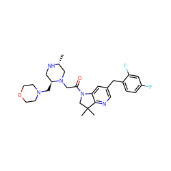 C[C@@H]1CN(CC(=O)N2CC(C)(C)c3ncc(Cc4ccc(F)cc4F)cc32)[C@@H](CN2CCOCC2)CN1 ZINC000219042741