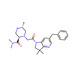 C[C@@H]1CN(CC(=O)N2CC(C)(C)c3ncc(Cc4ccccc4)cc32)[C@@H](C(=O)N(C)C)CN1 ZINC000219018794