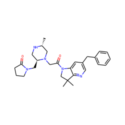 C[C@@H]1CN(CC(=O)N2CC(C)(C)c3ncc(Cc4ccccc4)cc32)[C@@H](CN2CCCC2=O)CN1 ZINC000219019699