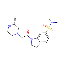 C[C@@H]1CN(CC(=O)N2CCc3ccc(S(=O)(=O)N(C)C)cc32)CCN1 ZINC000205474805