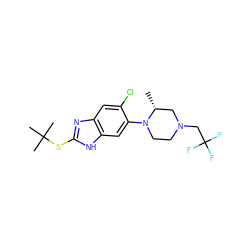 C[C@@H]1CN(CC(F)(F)F)CCN1c1cc2[nH]c(SC(C)(C)C)nc2cc1Cl ZINC000040879381