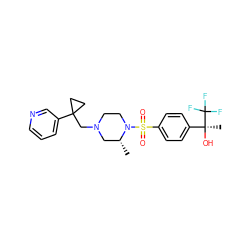 C[C@@H]1CN(CC2(c3cccnc3)CC2)CCN1S(=O)(=O)c1ccc([C@](C)(O)C(F)(F)F)cc1 ZINC000040949903