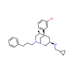 C[C@@H]1CN(CCCc2ccccc2)[C@H]2C[C@H](NCC3CC3)C[C@]1(c1cccc(O)c1)C2 ZINC000103292764