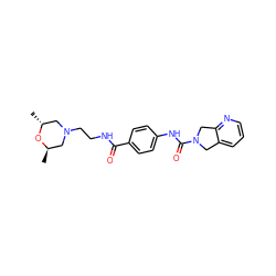 C[C@@H]1CN(CCNC(=O)c2ccc(NC(=O)N3Cc4cccnc4C3)cc2)C[C@@H](C)O1 ZINC000167322273