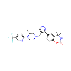 C[C@@H]1CN(Cc2c[nH]nc2-c2ccc3c(c2)C(C)(C)NC(=O)O3)CCN1c1ccc(C(F)(F)F)cn1 ZINC000148754999