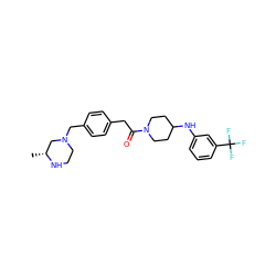 C[C@@H]1CN(Cc2ccc(CC(=O)N3CCC(Nc4cccc(C(F)(F)F)c4)CC3)cc2)CCN1 ZINC000034849835