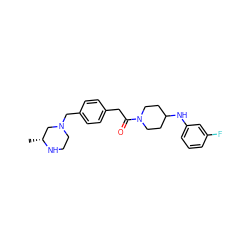 C[C@@H]1CN(Cc2ccc(CC(=O)N3CCC(Nc4cccc(F)c4)CC3)cc2)CCN1 ZINC000034849788