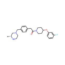 C[C@@H]1CN(Cc2ccc(CC(=O)N3CCC(Oc4cccc(F)c4)CC3)cc2)CCN1 ZINC000034849791