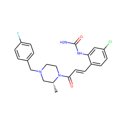 C[C@@H]1CN(Cc2ccc(F)cc2)CCN1C(=O)/C=C/c1ccc(Cl)cc1NC(N)=O ZINC000028530559