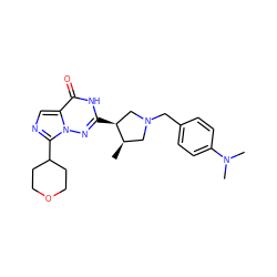 C[C@@H]1CN(Cc2ccc(N(C)C)cc2)C[C@@H]1c1nn2c(C3CCOCC3)ncc2c(=O)[nH]1 ZINC000149283788