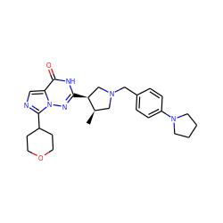 C[C@@H]1CN(Cc2ccc(N3CCCC3)cc2)C[C@@H]1c1nn2c(C3CCOCC3)ncc2c(=O)[nH]1 ZINC000205456004