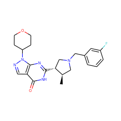 C[C@@H]1CN(Cc2cccc(F)c2)C[C@H]1c1nc2c(cnn2C2CCOCC2)c(=O)[nH]1 ZINC000043201053