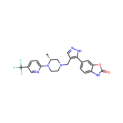 C[C@@H]1CN(Cc2cn[nH]c2-c2ccc3[nH]c(=O)oc3c2)CCN1c1ccc(C(F)(F)F)cn1 ZINC000143832237